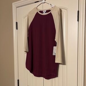 LuLaRoe Burgundy and Cream Raglan Top